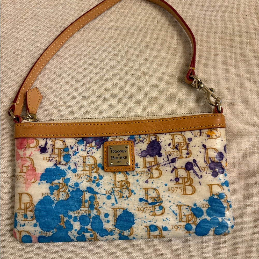 Dooney & Bourke Blue and Tan Clutch Wristlet